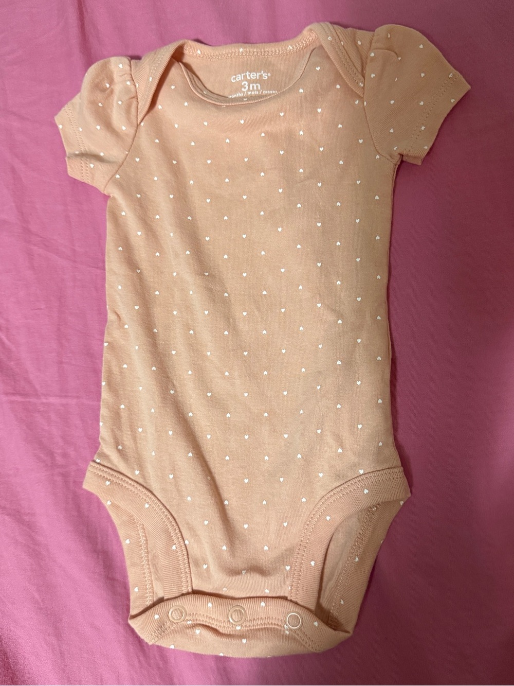 Carter's Peach Short-Sleeve One-Piece with White Heart Print